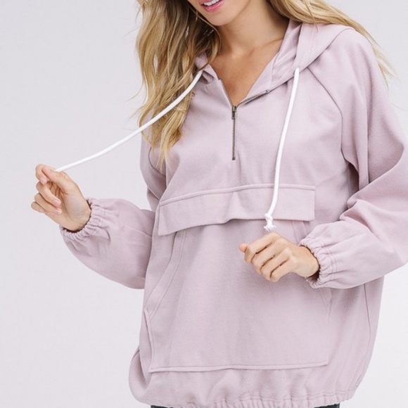 NEW Blush Pink Felt Quarter Zip Hoodie - Picture 4 of 8